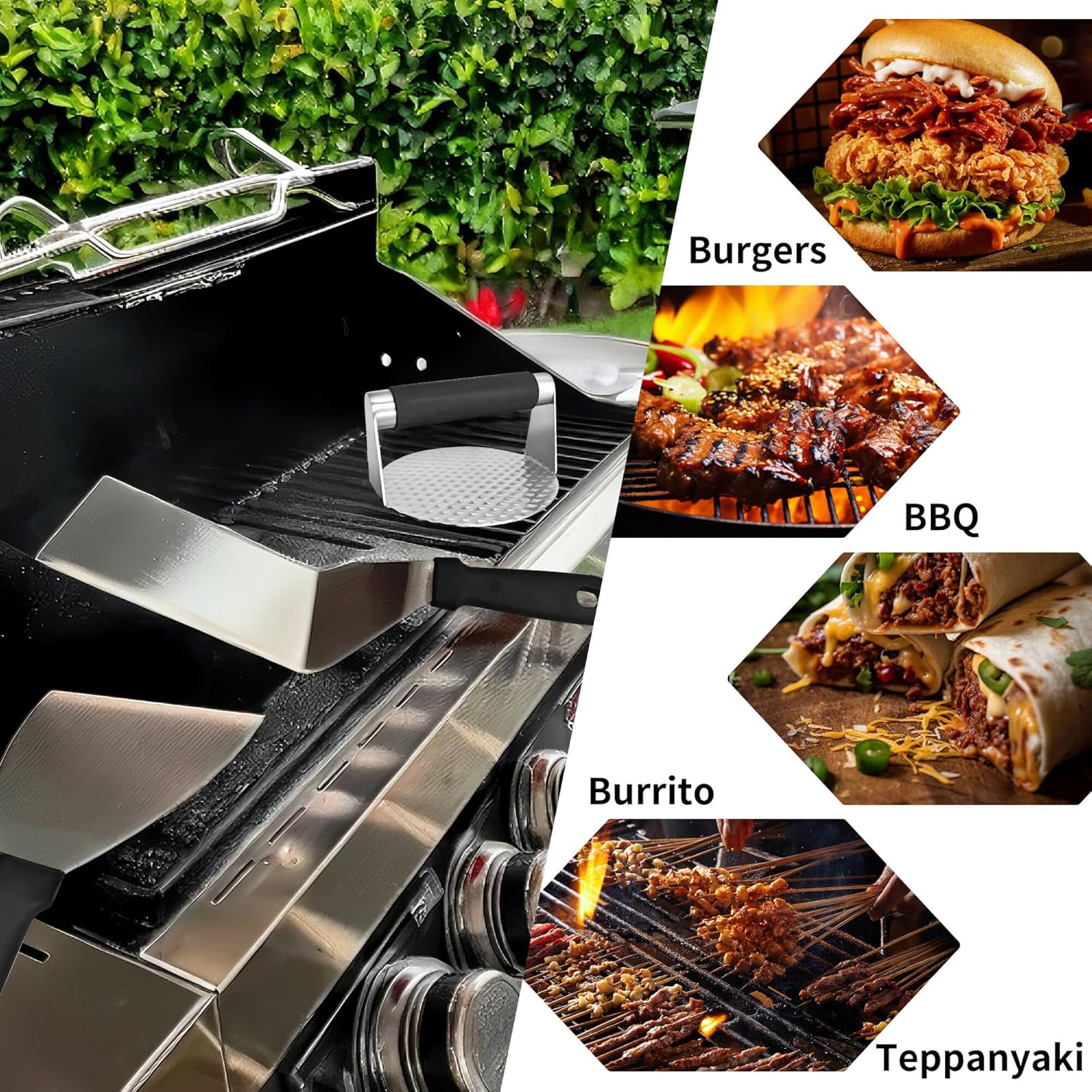 8PCS Smash Burger Press Kit - Burger Press,3 in 1 Patty Maker,Hamburger Spatula,Griddle Scraper,Sauce Brush,100 pcs of Patty Paper,Salt Shakers,Burger Press Griddle Set for Blackstone,Flat Top