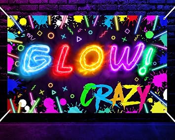 Wiwiqing Glow Crazy Backdrop with LED Light Neon Glowing Birthday Photography Background LED Light Strip 5.9 x 3.6ft Glow in The Dark Party Luminous Banner Sleepover Party Decorations Supplies