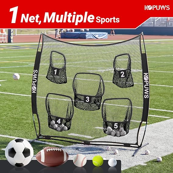 Football Throwing Net: 7x7FT Football Net for Throwing Multi-Sport Practice Net with 5-Target Heavy-Duty Impact-Resistant Throwing & Kicking for Football/Soccer/Baseball/Tennis/Golf with Carry Bag
