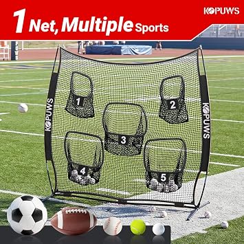 Football Throwing Net: 7x7FT Football Net for Throwing Multi-Sport Practice Net with 5-Target Heavy-Duty Impact-Resistant Throwing & Kicking for Football/Soccer/Baseball/Tennis/Golf with Carry Bag