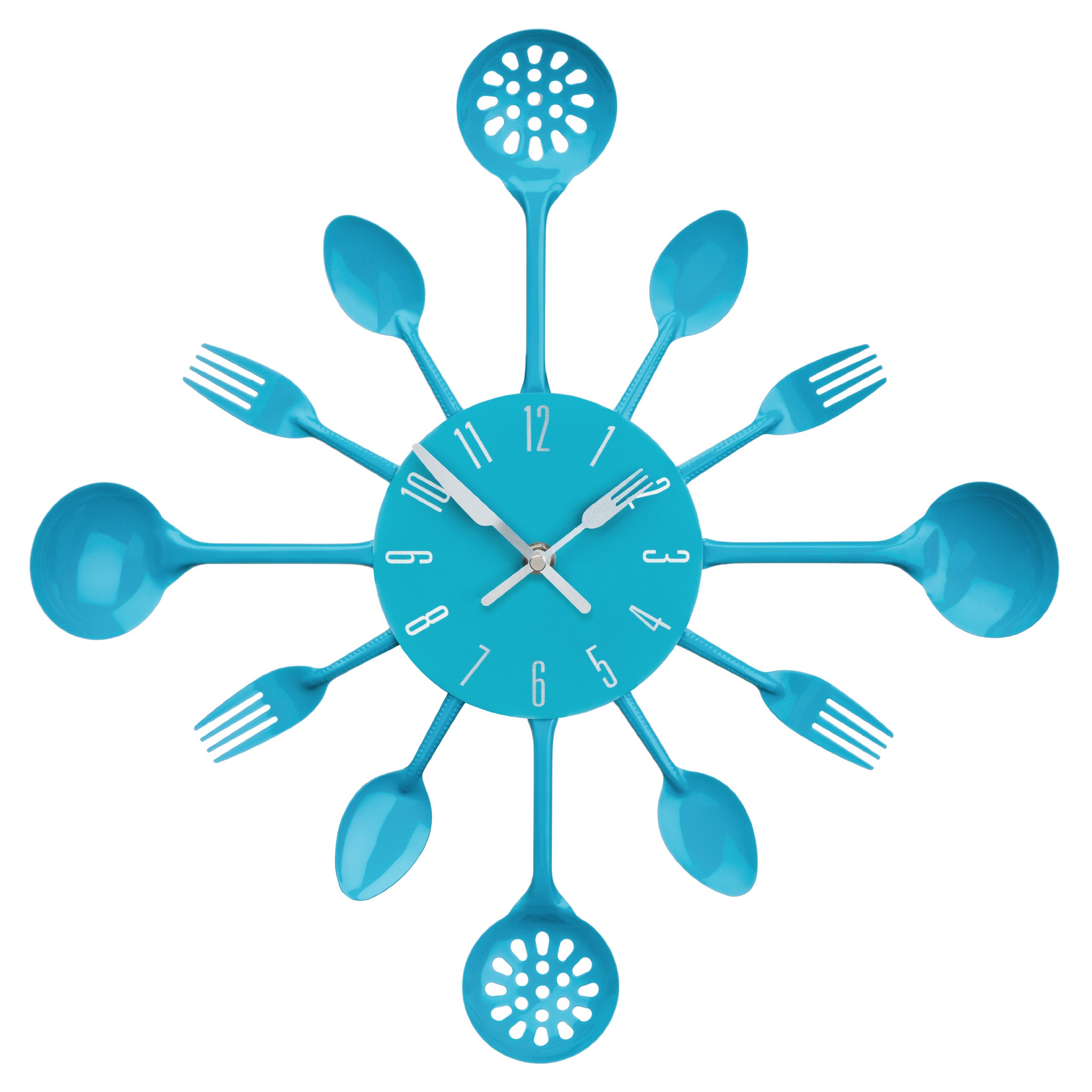 Premier Housewares Blue Kitchen Themed Wall Clock - Metal, Frameless, Modern Design for Living Room - 33x33x5