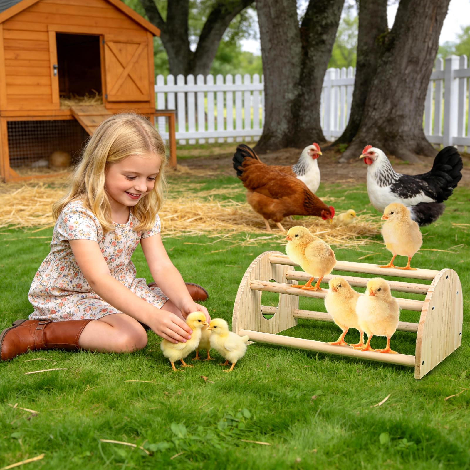 Perca de pollitos de pino con espejo, barra de gallo fuerte de la selva, juguetes de perca de pollo para gallinero y criadora, juguetes de perca de entrenamiento para pájaros grandes, loros