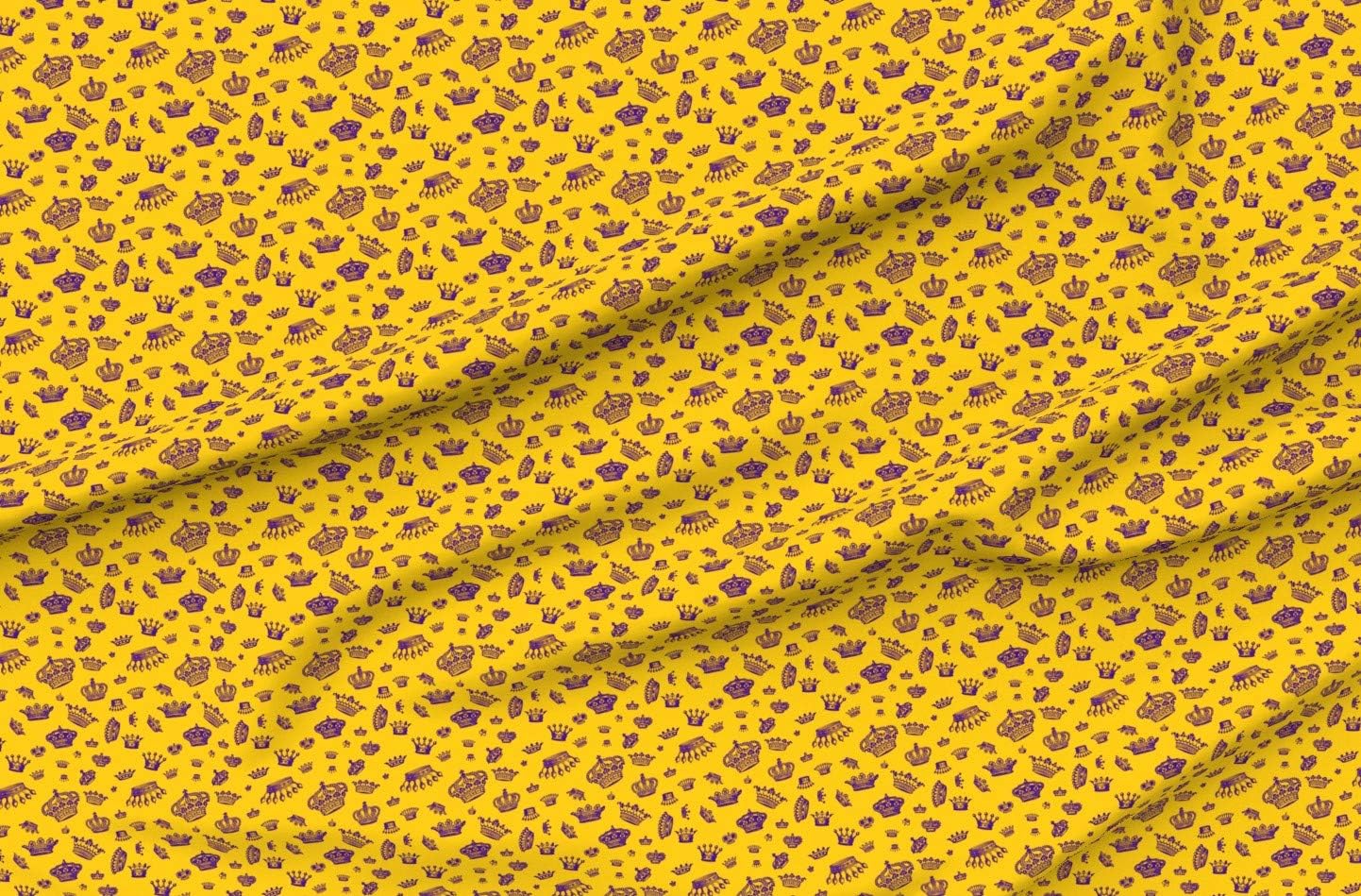 Spoonflower Fabric - Royal Crowns Purple Golden Yellow King Royalty Gras Fat Tuesday Gold Printed on Organic Cotton Sateen Fabric by The Yard - Sewing Quilting Apparel Home Decor
