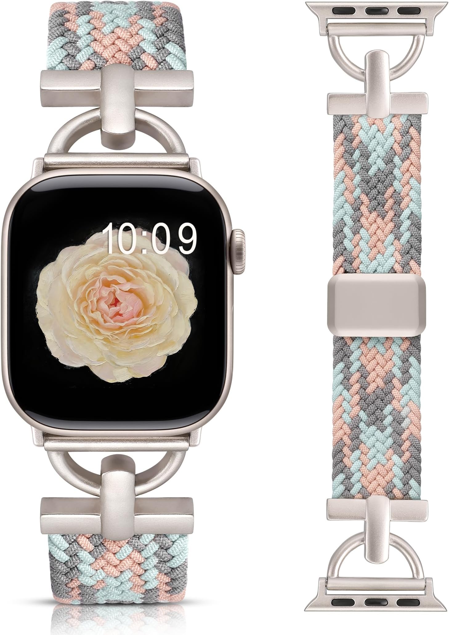 Compatible Apple Watch Band, Nylon, Elastic, 38/40/41/42/44/45/46/49mm, Apple Watch Band, Magnetic Buckle, Stylish, D-Shape, Soft Replacement Strap, Elastic, Braided, Sports Strap for iWatch Series 11