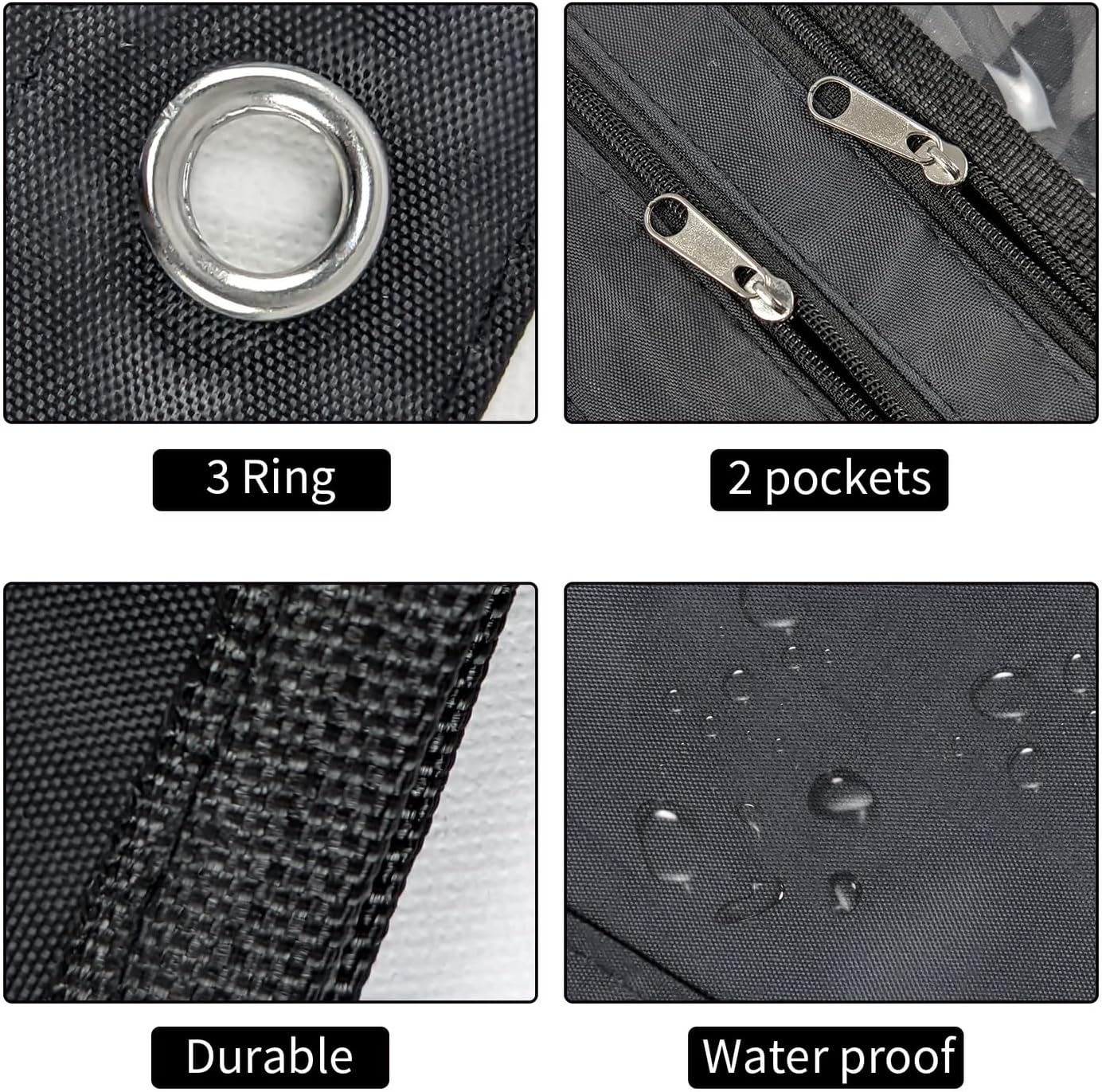 YoeeJob 2 Pack 1 Inch Expandable Zipper Pencil Pouches with Clear Window for 3 Ring Binder, Suitable for School & Office (Black+Blue) - Image 3