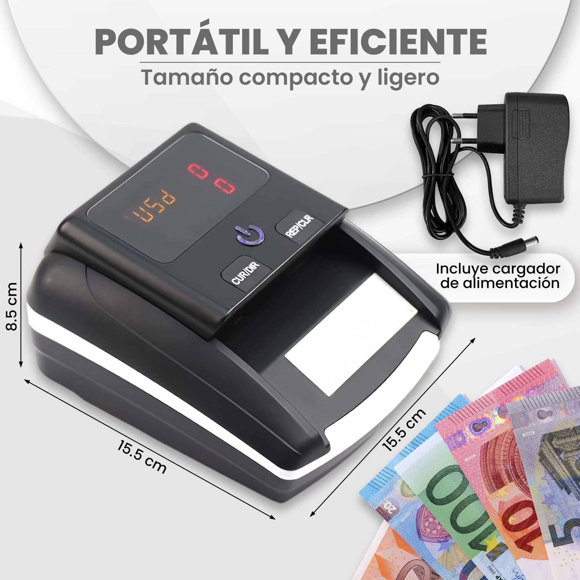 Detector y Contador de Billetes Falsos 2 en 1 - Modelo Actualizado 2025 - Compacto,Libiano y Automático - Detección UV/Microondas/Infrarrojo - Compatible con Euros, Dólares y Libras Esterlinas