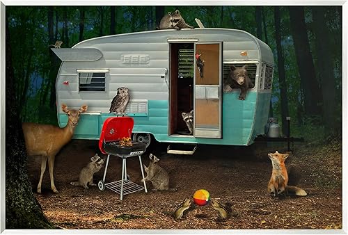 Stupell Industries Arte de pared de madera para acampar en casas rodantes, animales salvajes, diseño de John Hovenstine