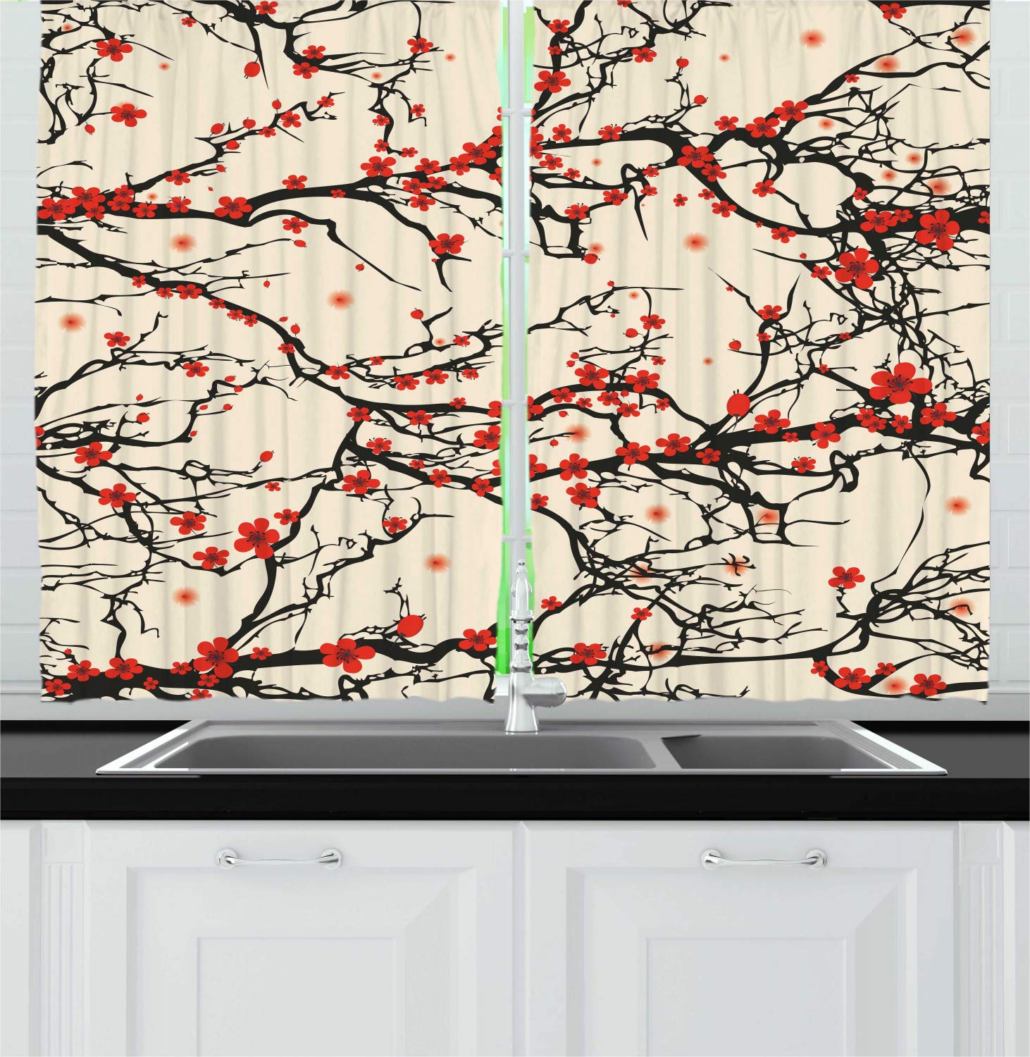 Cherry Print Kitchen Curtains