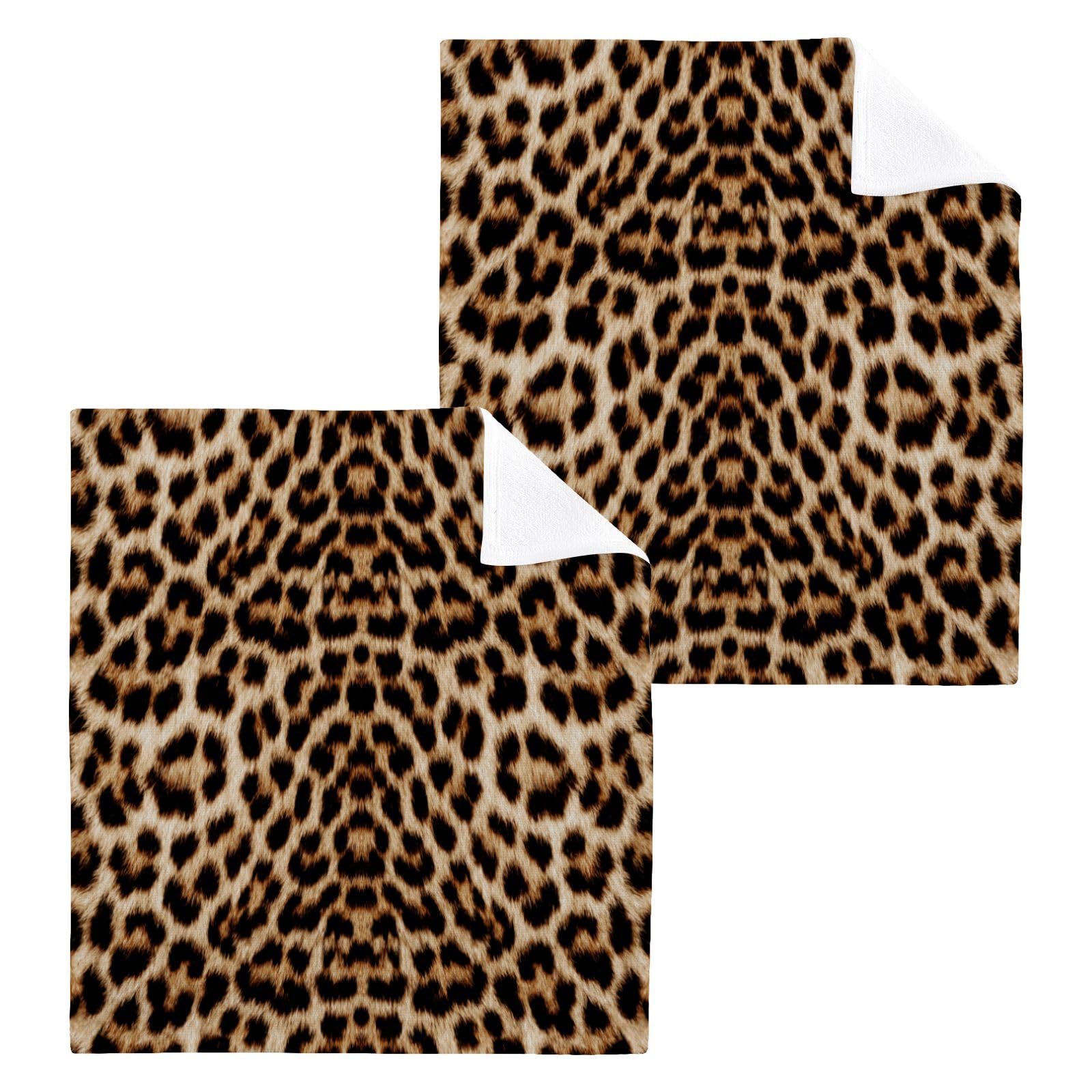 SUABO Leopard Cotton Bath Washcloths,Leopard Print Cheetah Pattern Fingertip Towel Face Cloths Absorbent Wash Cloths Quick Drying Bath Cloths for Bathroom,Spa,Gym,Kitchen,12 x 12 Inch,Set 6