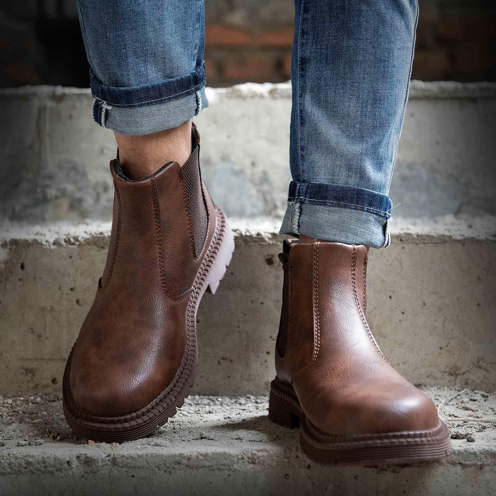 Chaussures De Travail Chaussures De Sécurité Imperméables pour Homme Et Femme Bottes De Sécurité Chelsea Légères Chaussures De Protection Antidérapantes Chaussures en Cuir À Bout en Acier Respirantes