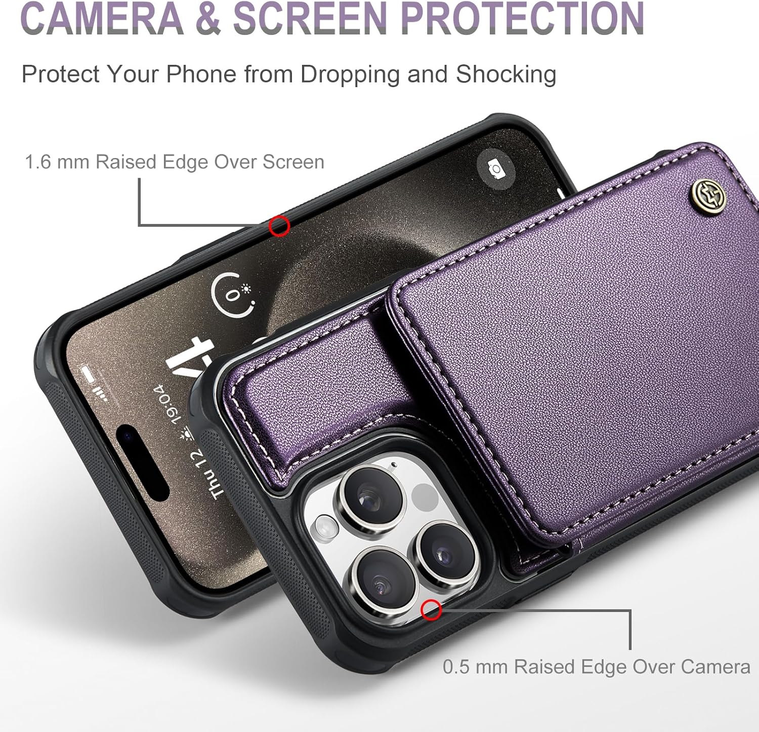 Vinich for iPhone 15 Pro Wallet Case with Card Holder, RFID Blocking Credit Slots Kickstand Shockproof Phone Cover Fit for iPhone 15 Pro 6.1" Purple - Image 3