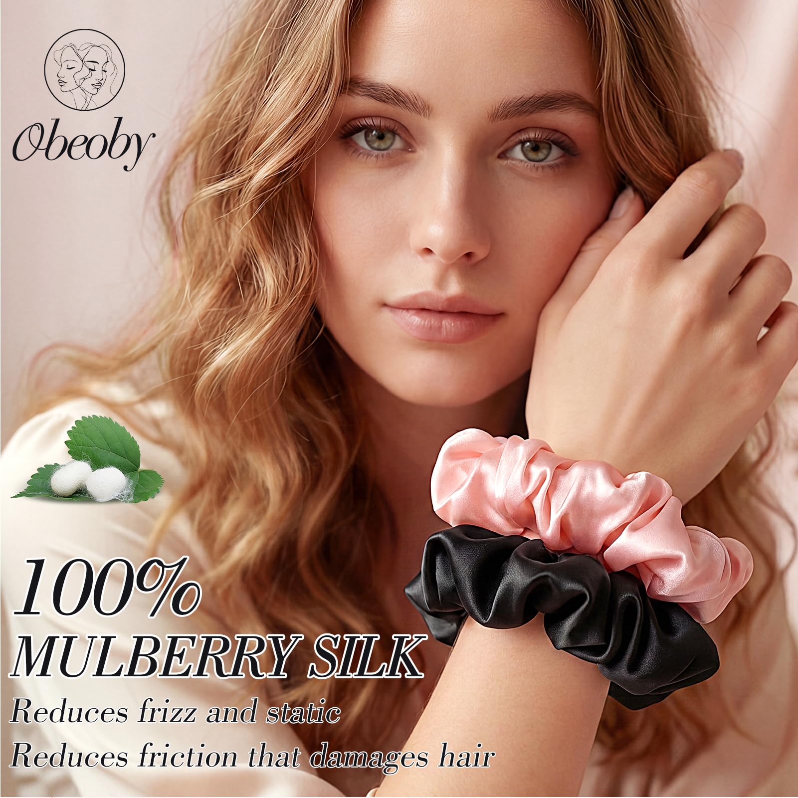 Coleteros de seda de morera, paquete de 4 lazos de seda para el cabello | Regalos rosados, 19 momme, suave con el cabello, reduce la rotura y las arrugas, para el día o el sueño, todo tipo de cabello