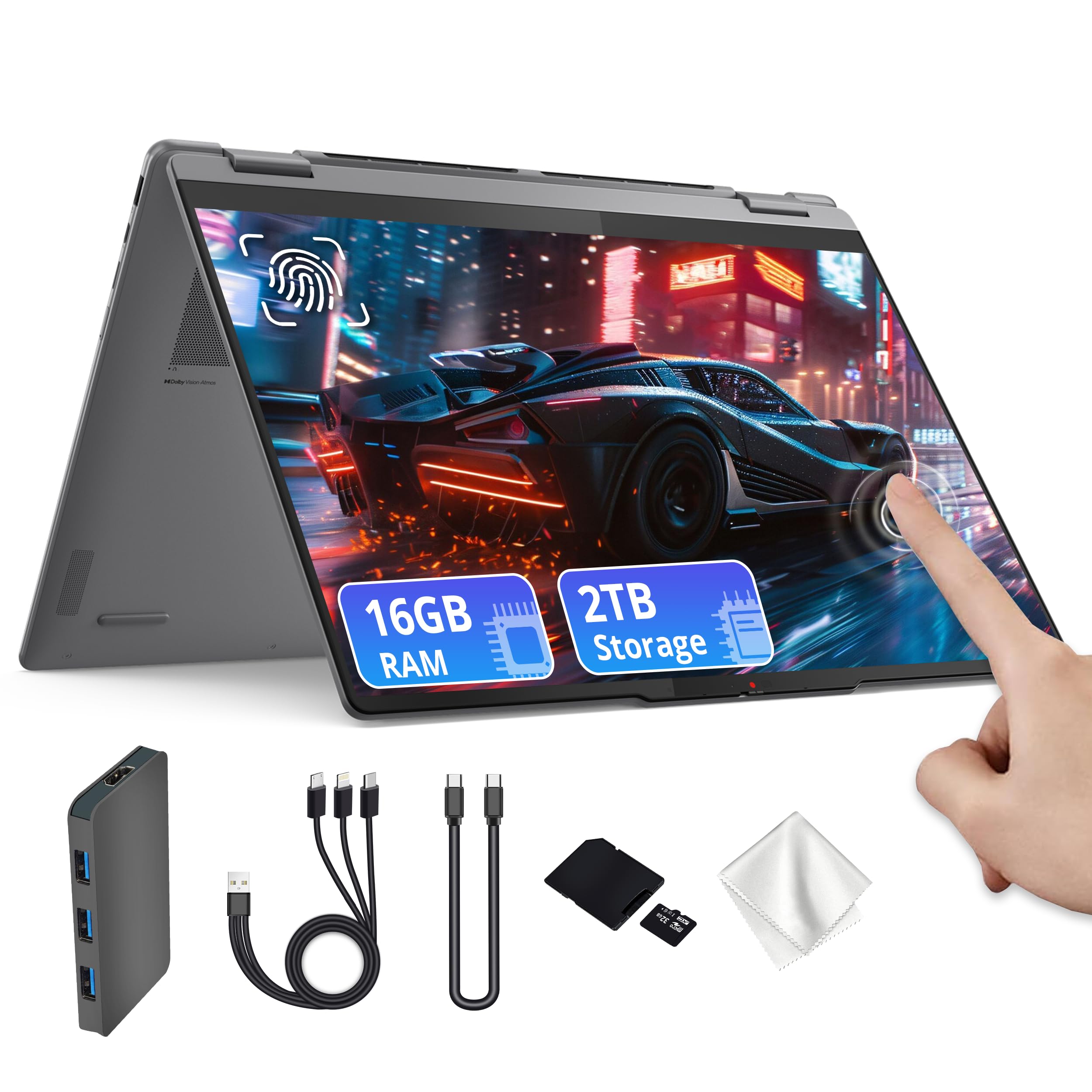 Yoga 7i 2-in-1 16" 2K Touchscreen Laptop, Intel Core Ultra 7 256V, 16GB LPDDR5X, 2TB(1TB SSD&1TB Docking Station), Intel Arc Graphics, Numeric Keypad, Copilot+ PC, Wi-Fi 7, Win 11, Gray