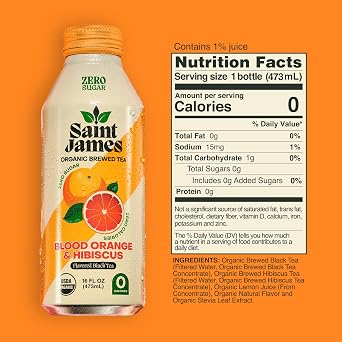Saint James Iced Tea, Organic Black Tea, Blood Orange, 12 Pack