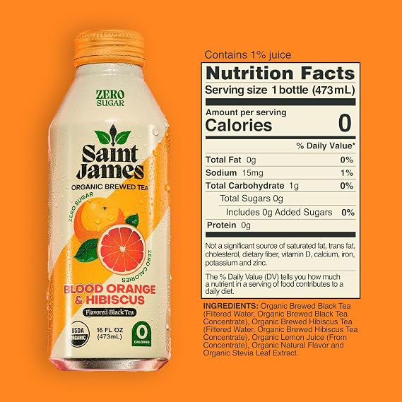 Saint James Iced Tea, Organic Black Tea, Blood Orange, 12 Pack