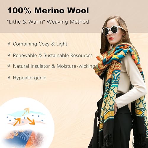 Miniatura 111 de DANA XU Manta de pashmina extragrande 100% de lana merina, bufanda de viaje, bufanda de cachemira para mujer, otoño e invierno, chal de gran