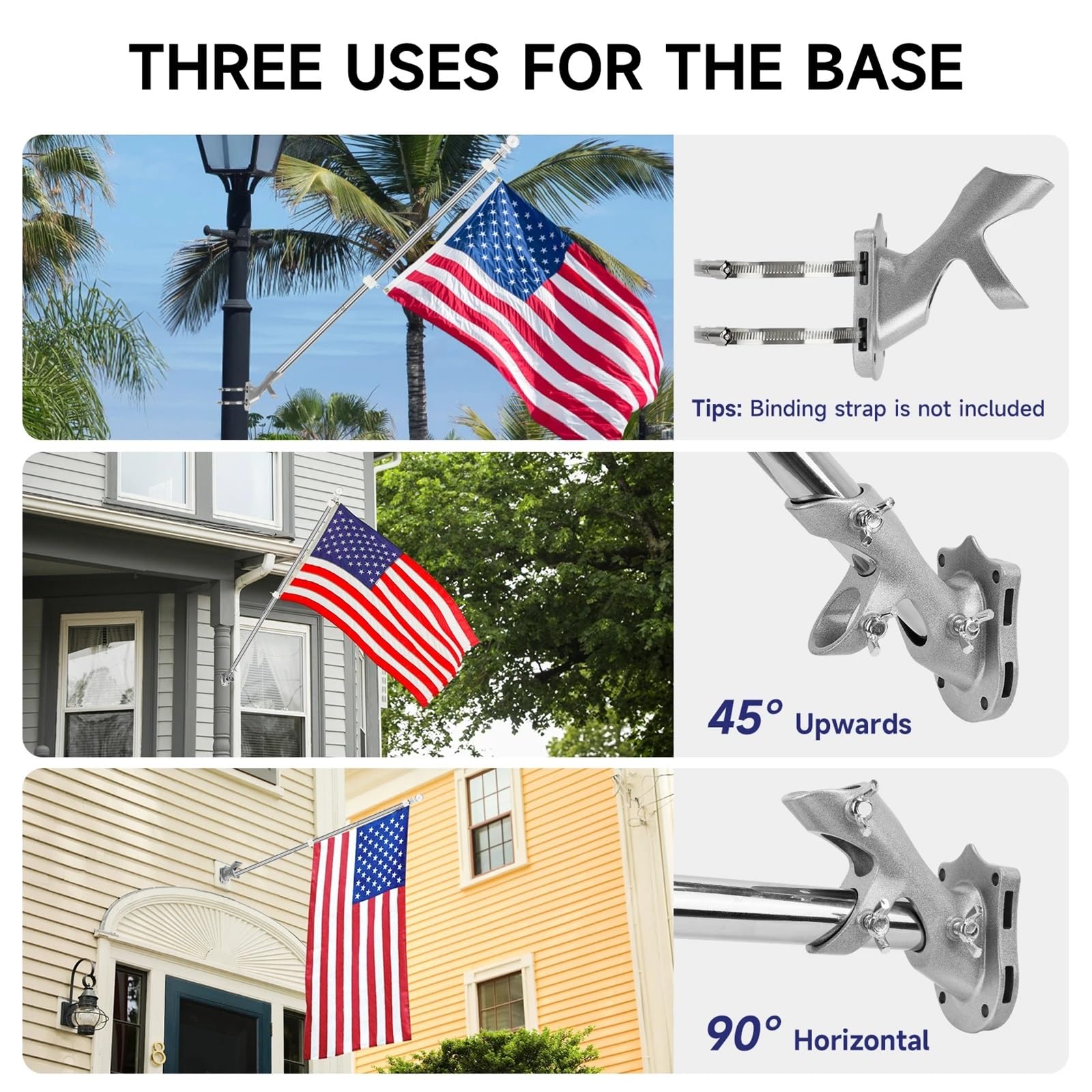 Clips de mât de drapeau réglables de 40 à 180 cm en acier inoxydable avec anneaux rotatifs pour bateau, yacht, camion, jardin, maison