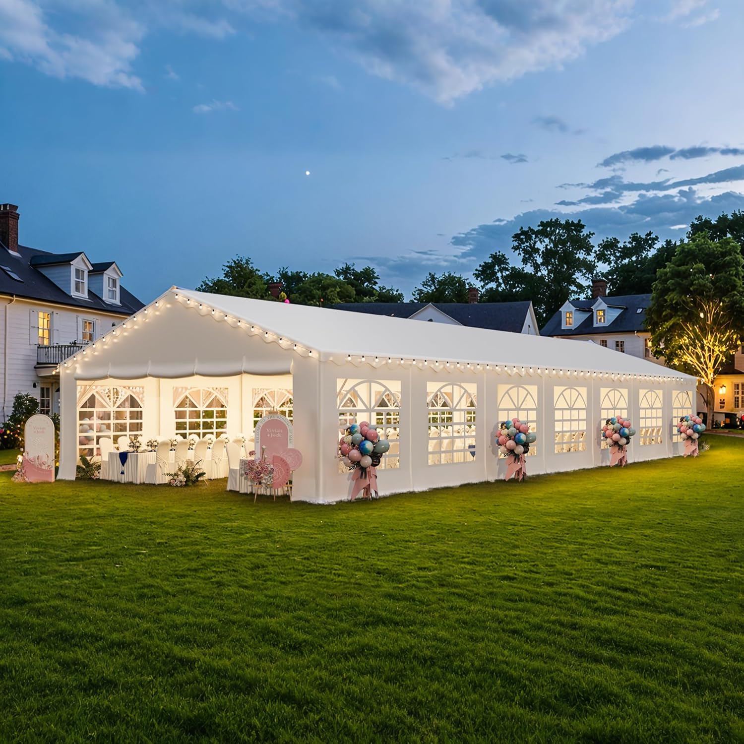 EROMMY 20x50FT Heavy Duty Party Tent, White Outdoor Event Canopy with Removable Sidewalls, Roll-up Doors & Storage Bags, Large Gazebo Shelter for Wedding, Commercial, and Backyard Use