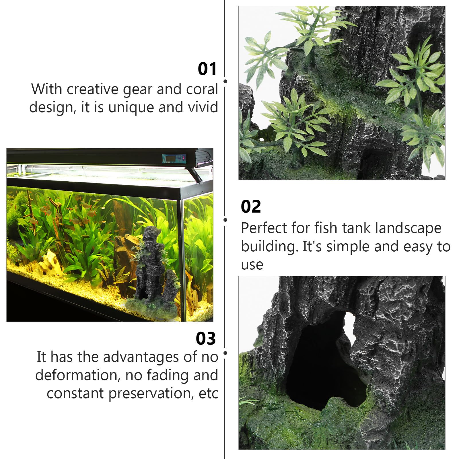 Aquarium Felsornament aus Bruchfestem Harz Realistische Steingarten Dekoration in Naturstein Optik Unbedenklich für Fische für Aquarium Landschaft und Schreibtisch Deko