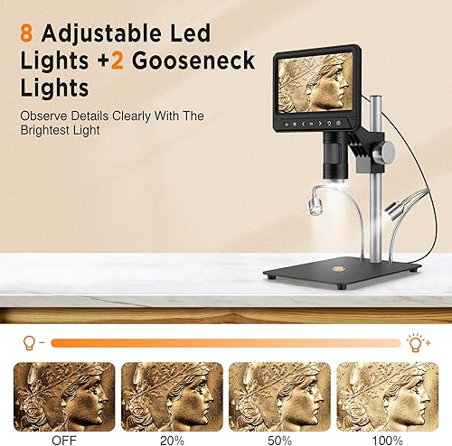 Miniatura 8 de Microscopio digital con pantalla de 7 pulgadas, microscopio de monedas 1080P 1200X con sensor de cámara de 12MP, microscopio de soldadura para