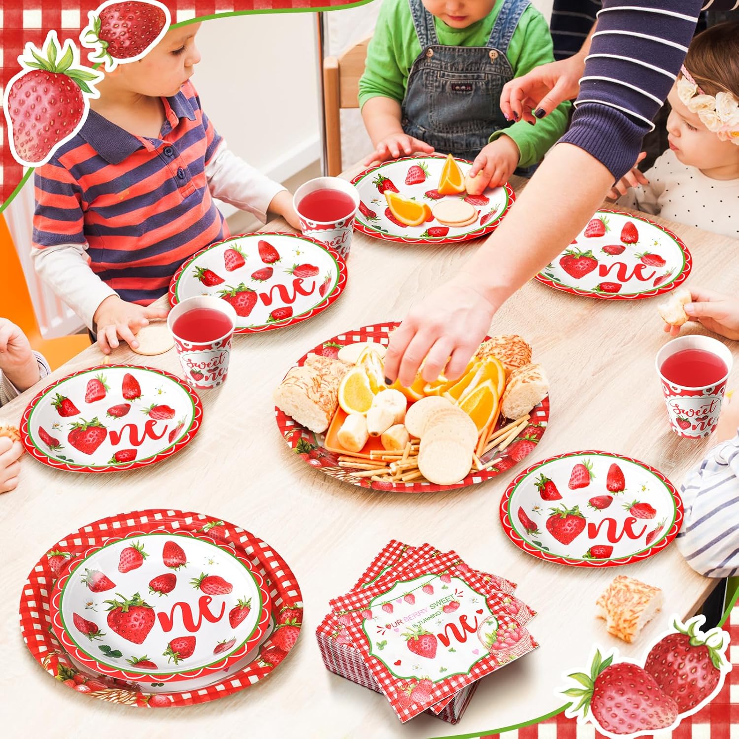 Tanlade 216 Pcs Strawberry Theme Birthday Party Supplies Serve 36 Baby Shower Plates Cups Napkins Disposable Dinnerware Sets for Wedding Bridal Baby Shower Tea Birthday Party Decorations - Image 6