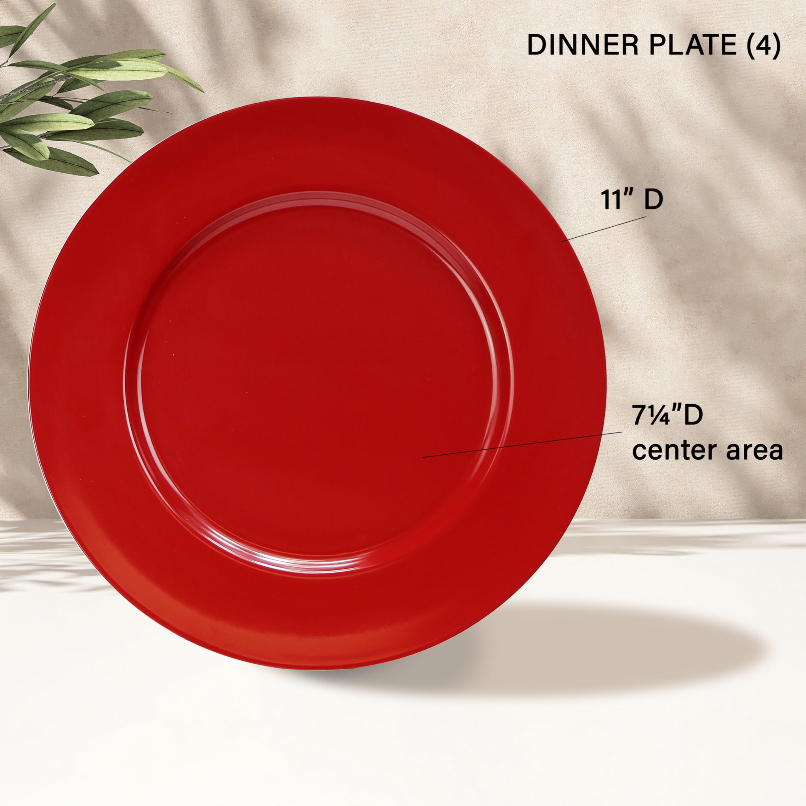 Reston Lloyd, Juego de vajilla de melamina de 12 piezas, plato llano de plástico ligero, ensalada, juego de cuencos, servicio para 4, rojo
