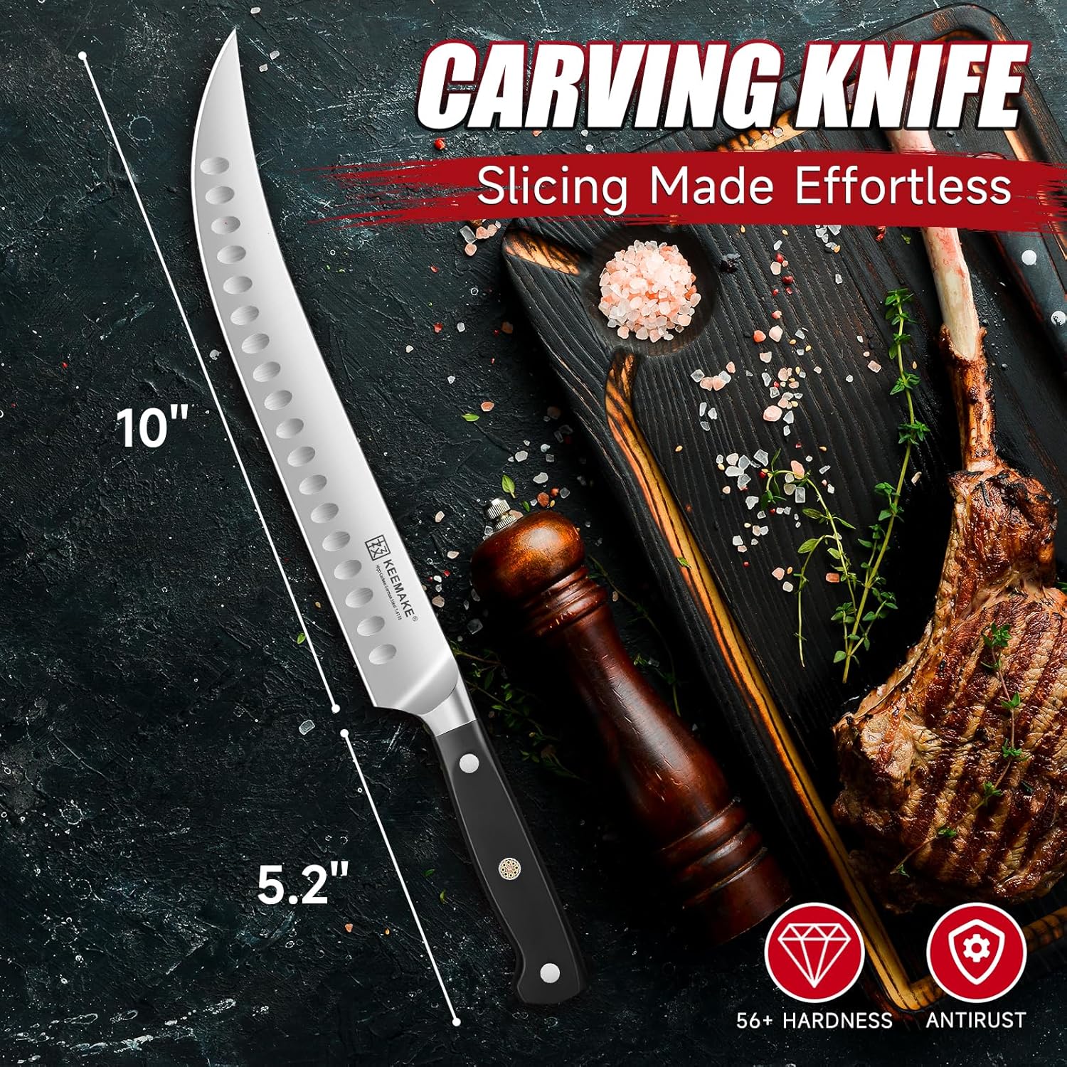 KEEMAKE Butcher Knife 10 Inch, Carving Knife for Meat Brisket Slicing Knife Professional Razor Sharp German Steel with Full Tang Design Ergonomic Handle for Meat, BBQ, Gift Box Included - Image 2