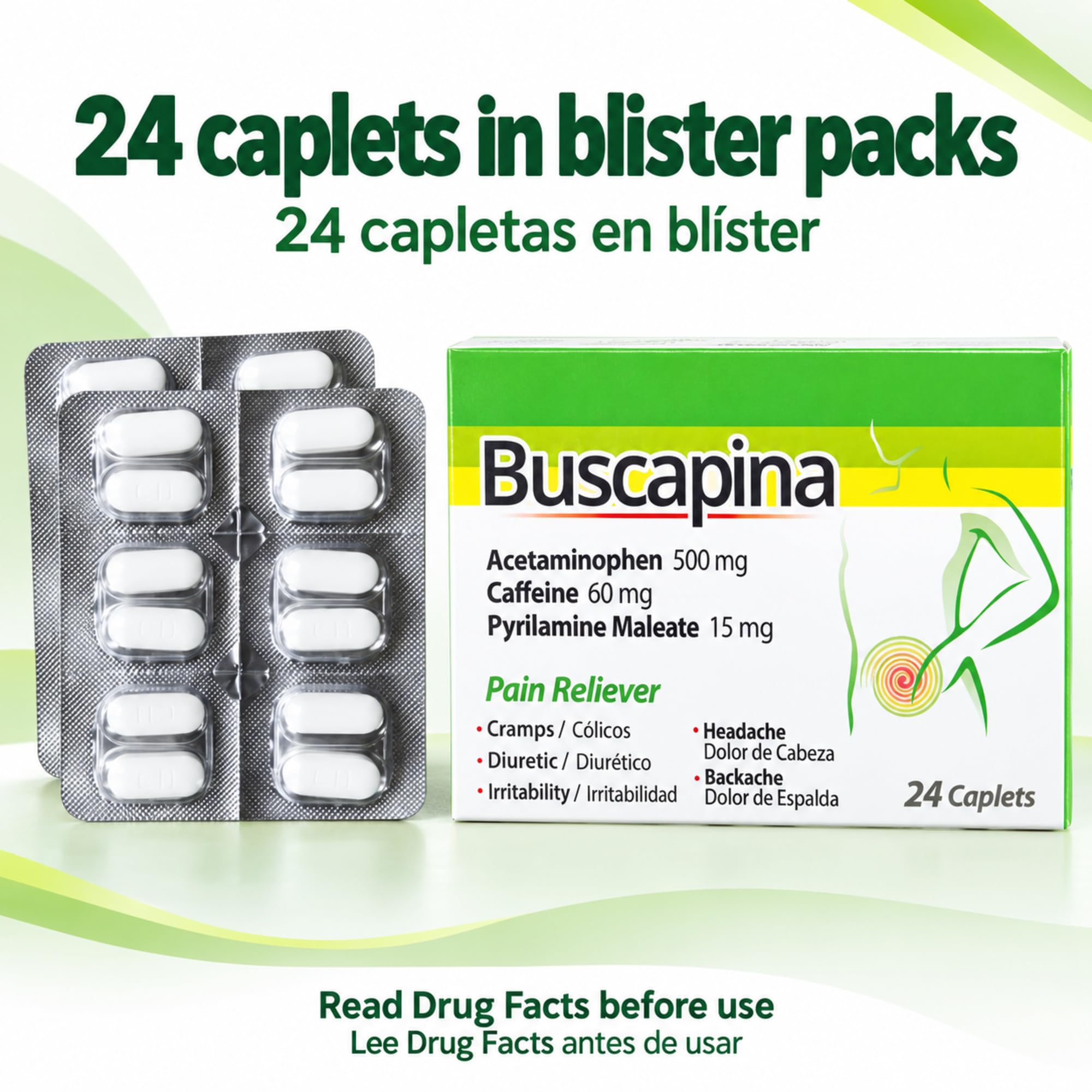 Buscapina Menstrual Pain Relief Caplets, Cramps & Bloating, 24 Count — Amazon image 3