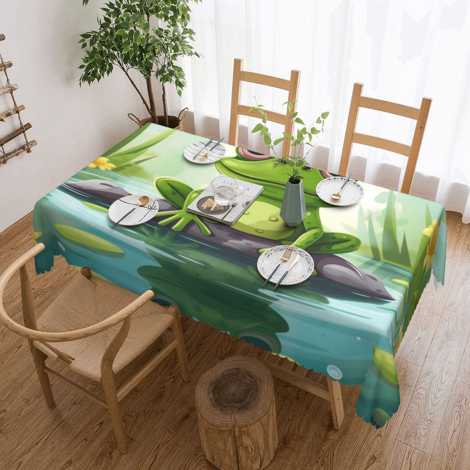Nappe rectangulaire infroissable imperméable 137x182 cuisine salle à manger motif étang
