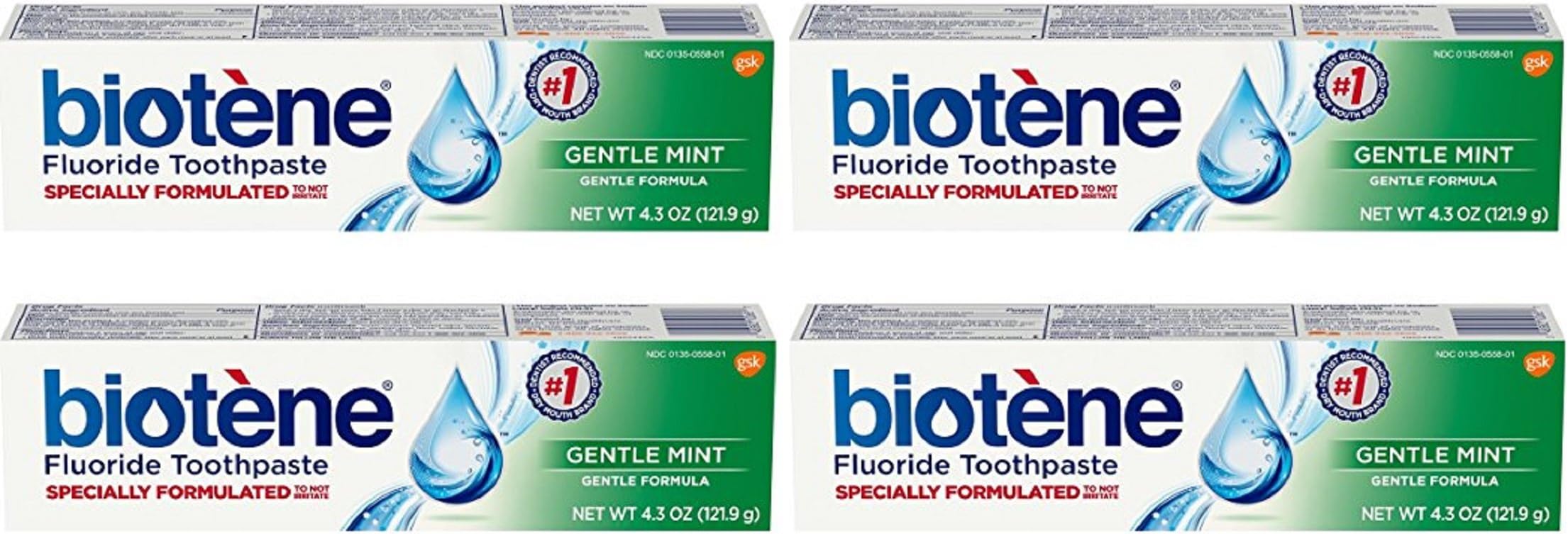 Biotene Gentle Mint Fluoride Toothpaste 4.3 Oz (Pack of 4)