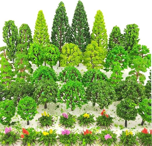 Tazimi 60 Pieces Model Trees 1.36-6 inch Mixed Model Tree Train Scenery Architecture Trees Fake Trees for DIY Crafts, Building Model, Scenery Landscape Natural Green