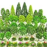 Tazimi 60 Pieces Model Trees 1.36-6 inch Mixed Model Tree Train Scenery Architecture Trees Fake Trees for DIY Crafts, Building Model, Scenery Landscape Natural Green