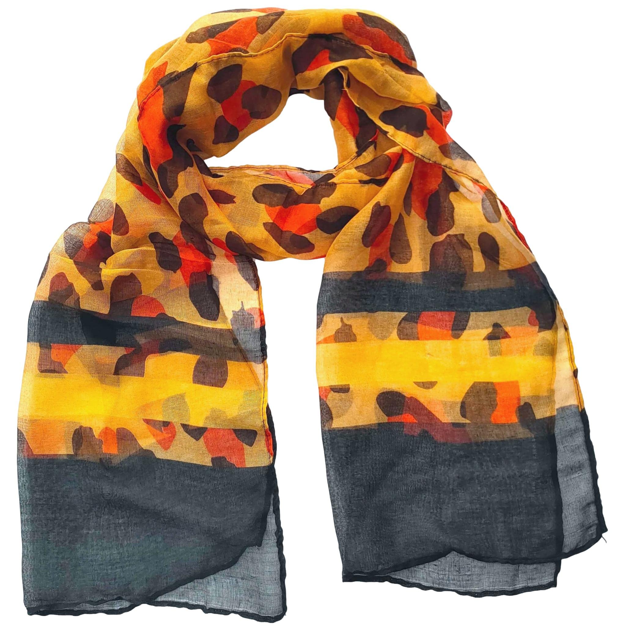Purple Possum® Animal Print Scarf Ladies Mustard Yellow Orange Leopard Print Wrap Ladies Lightweight Shawl