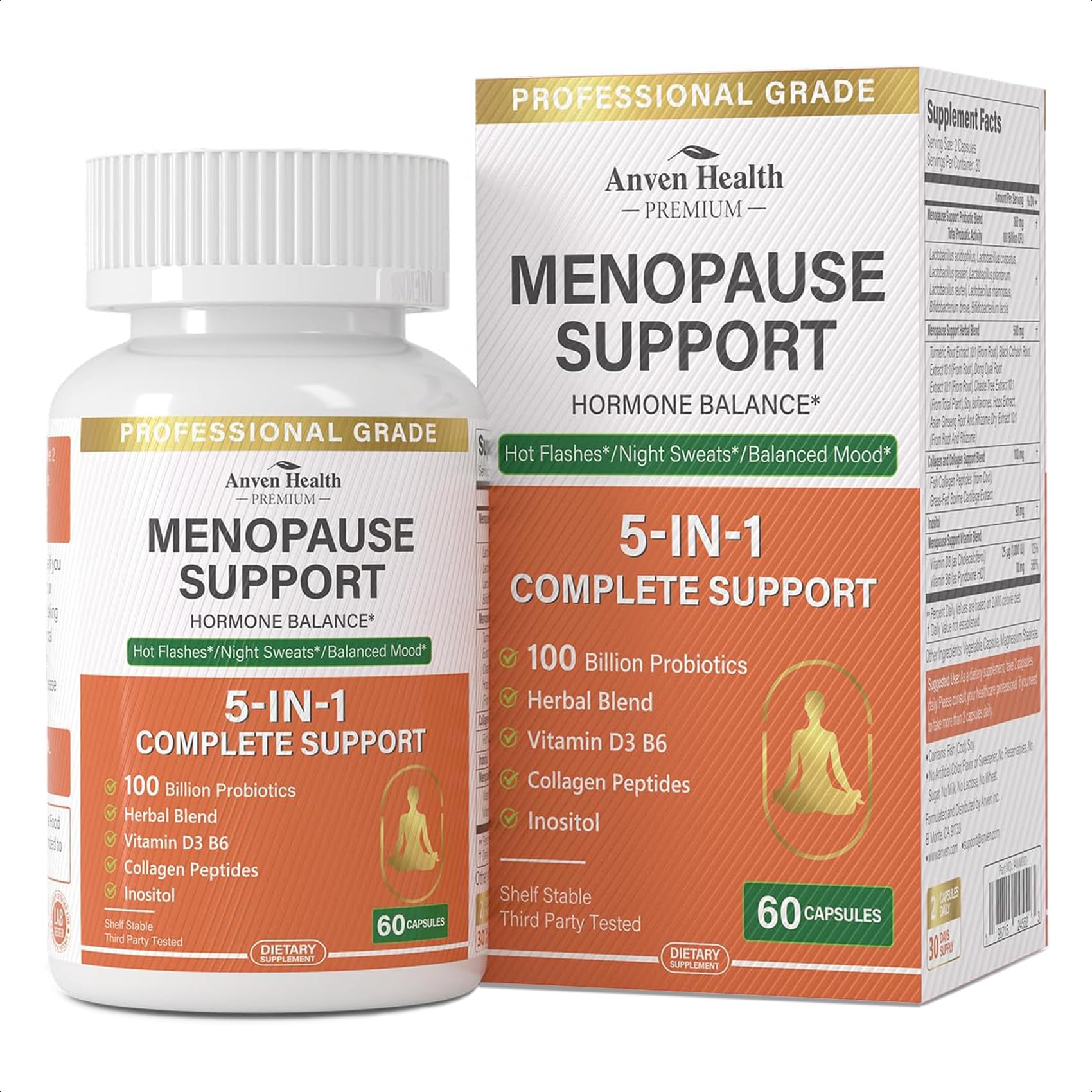 Anven Health Suplemento multicomposto com probióticos, vitaminas D3 e B6, colágeno e ervas, 100 bilhões de UFC, 60 cápsulas