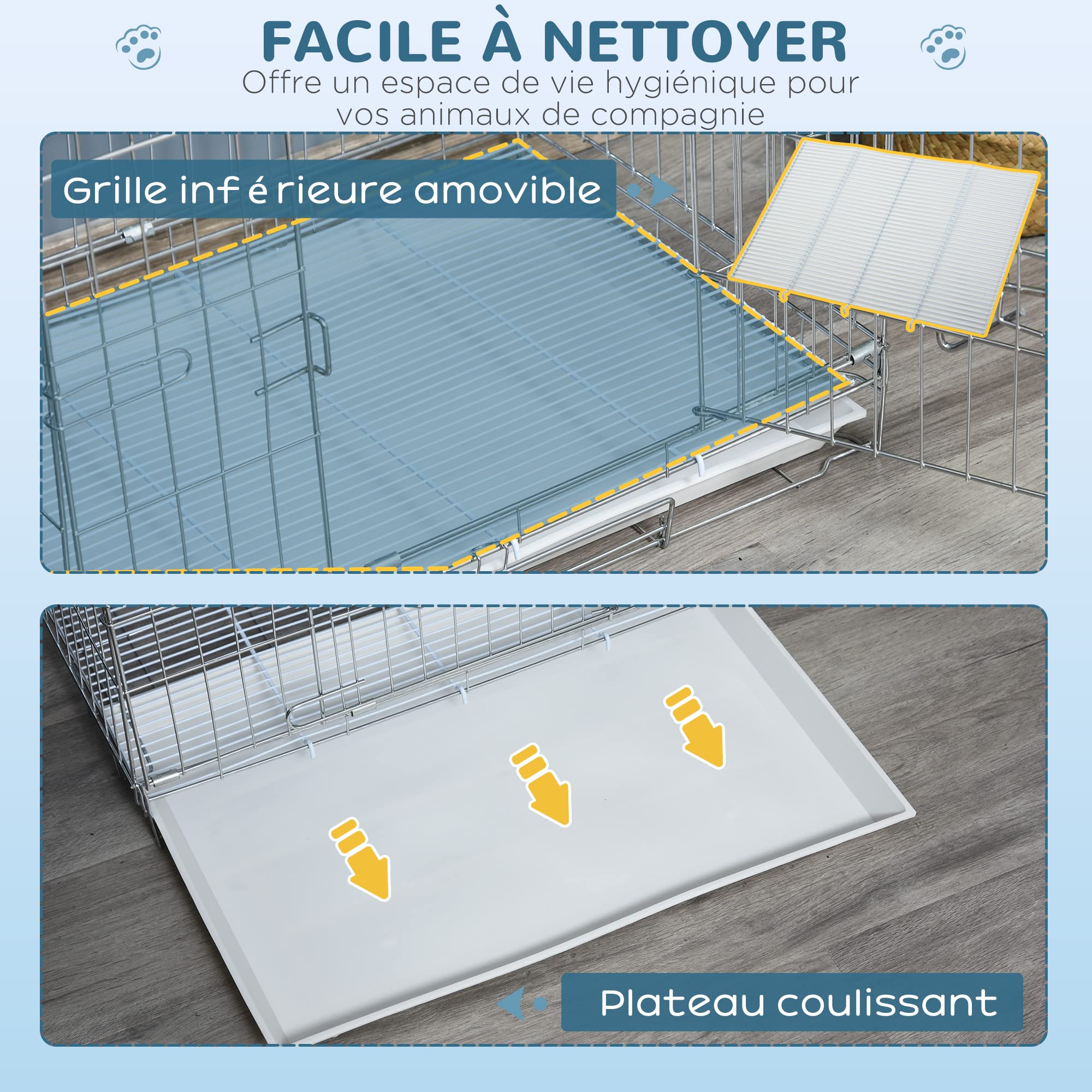 PawHut Cage pour Chien Pliable en Fil métallique avec Plateau Amovible, 1 Porte avec Serrure - 61 x 43 x 50 cm Blanc