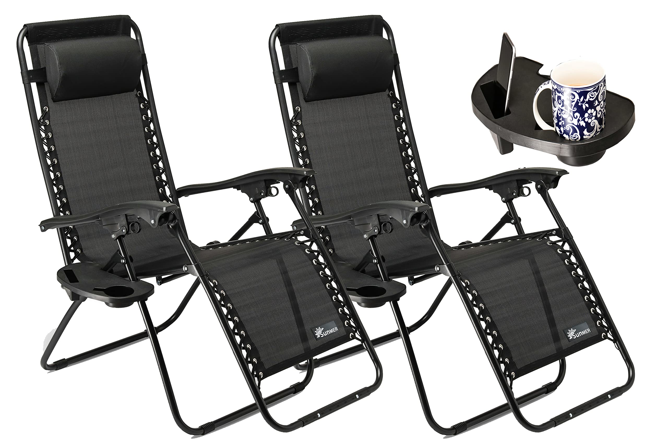SUNMER Zero Gravity Sun Lounger Chairs Set of 2 Black