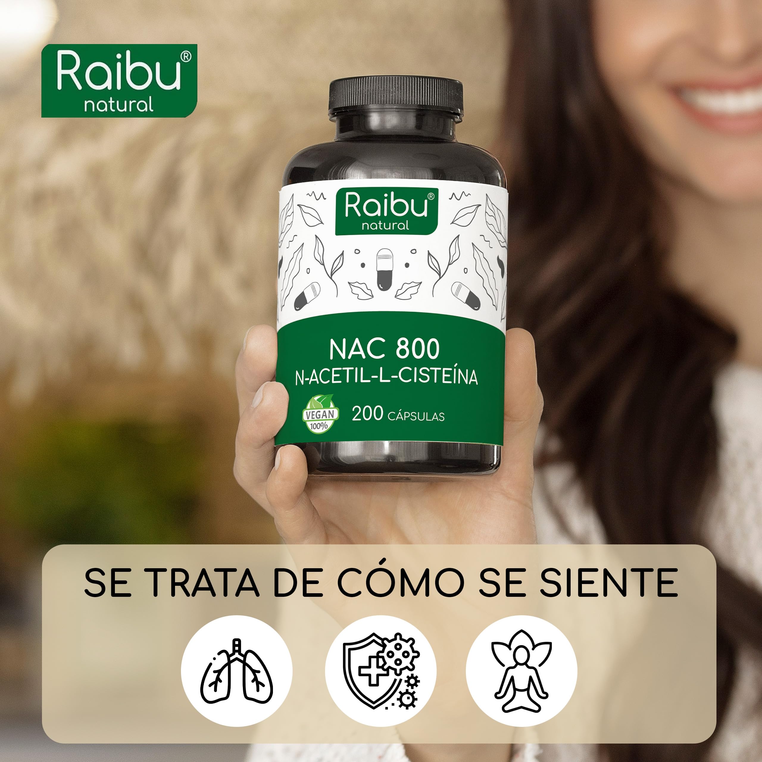 NAC N-Acetil-Cisteína 800 mg - 200 Cápsulas I Alta Biodisponibilidad para Más de 6 Meses I NAC N-Acetil-L-Cisteína de Calidad Natural, Sin Aditivos y Vegano