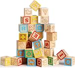 SainSmart Jr. Bois ABC Blocs 40PCS Blocs d'étalage Lettres d'alphabète bébé, compte, ensemble de blocs de construction avec sac en mesh pour les tout-petits