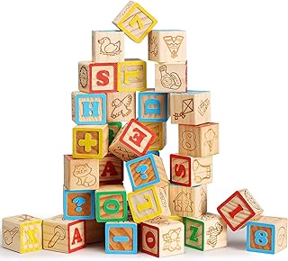 Wooden ABC Blocks 40PCS Stacking Blocks Baby Alphabet Letters, Counting, Building Block Set for Toddlers 1.2 Inch