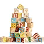 SainSmart Jr. Wooden ABC Blocks 40PCS Stacking Blocks Baby Alphabet Letters, Counting, Building Block Set for Toddlers 1.2 Inch