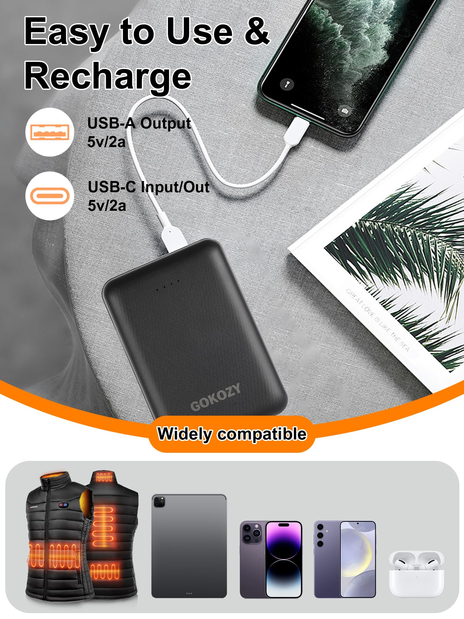 PowerBank 10 000 mAh avec port de charge CC pour veste chauffante