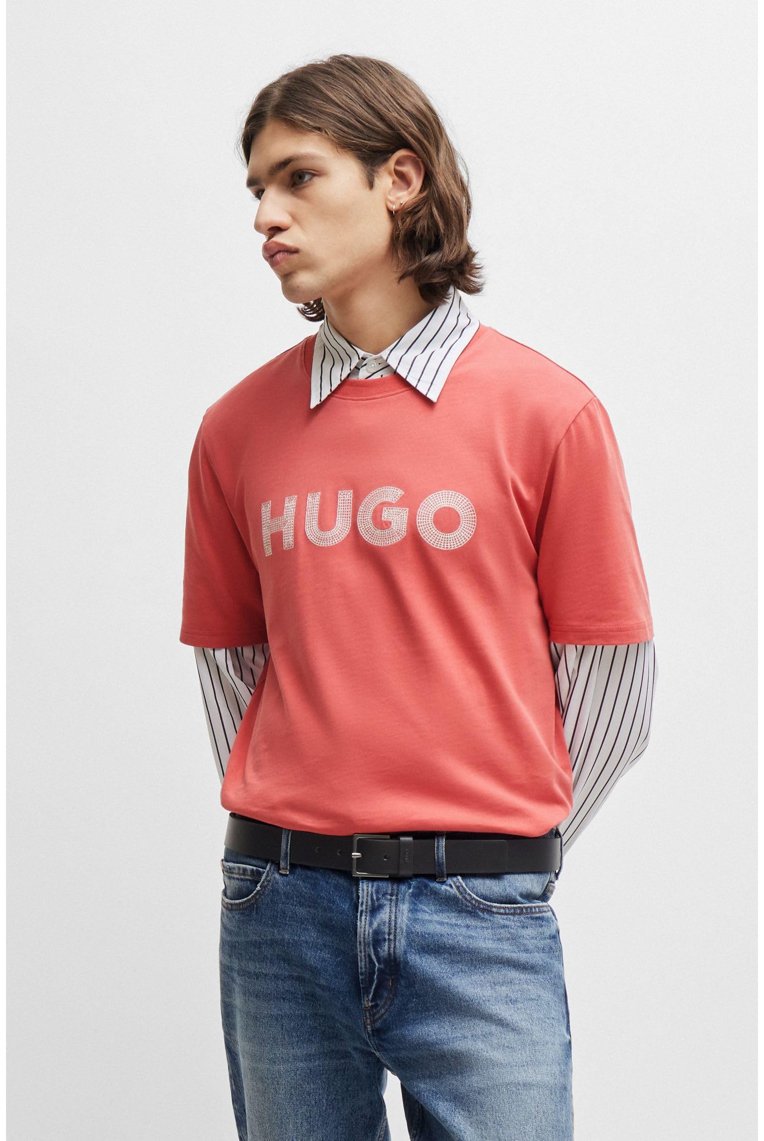 HUGO Herren Giove-L Sz35 Ledergürtel mit Logo-Schriftzug auf der Schlaufe