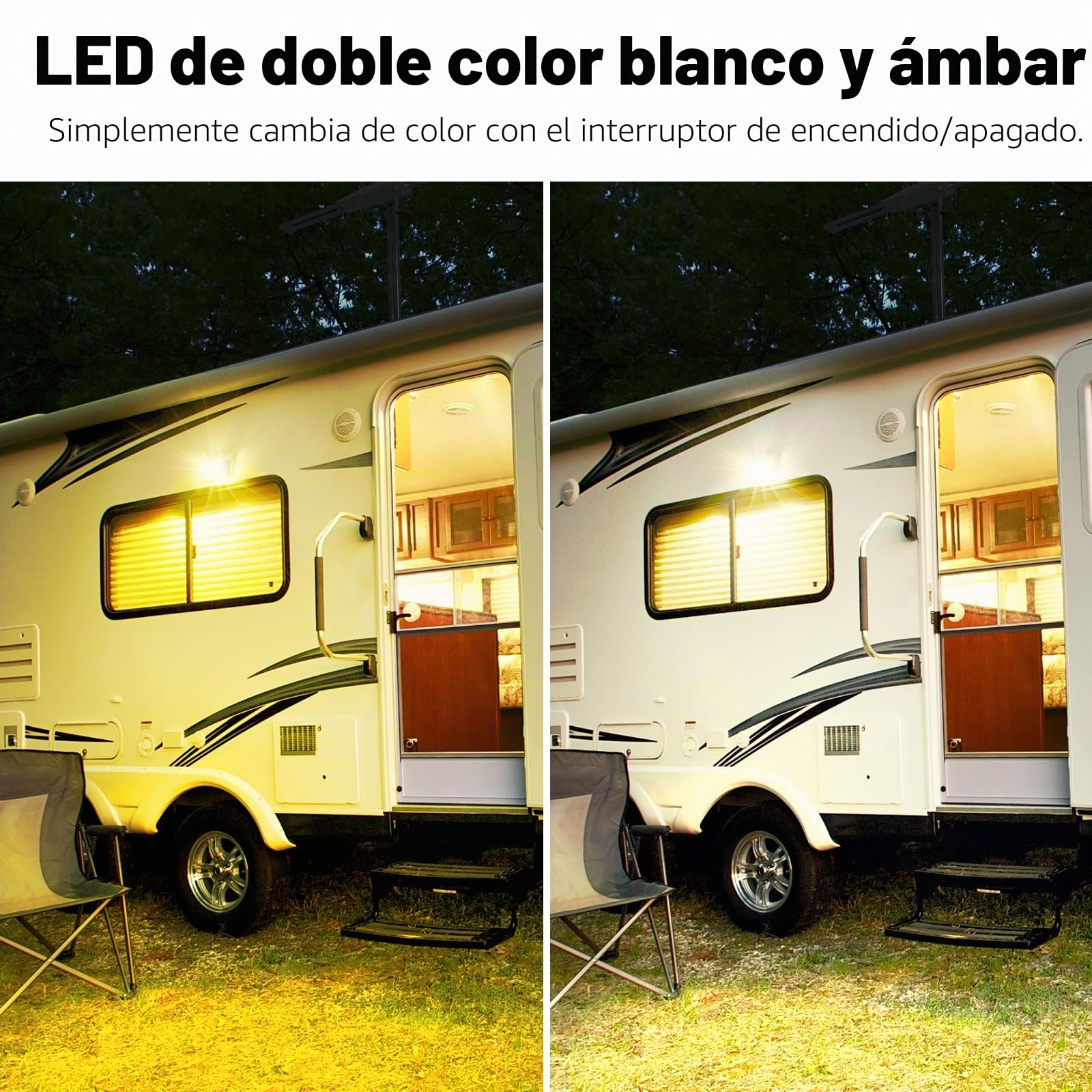 acegoo Camper Luz LED de porche de doble color (blanco/ámbar) conmutable de 12V, luz exterior de repuesto para caravana, remolque, autocaravana, 410 lúmenes, IP66 Nano Impermeable(Blanco)