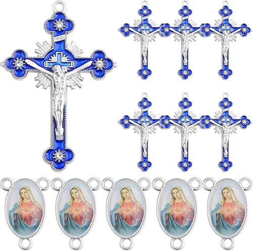 20 unidades10 juegos de cruz de rosario católico y centro milagroso dijes de aleación esmaltada cruz crucifijo colgantes imagen Jesús Nuestra Señora