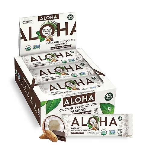 ALOHA Barras de proteínas orgánicas a base de plantas almendras y chocolate de coco 12 unidades barras de 198 onzas veganas bajas en azúcar sin