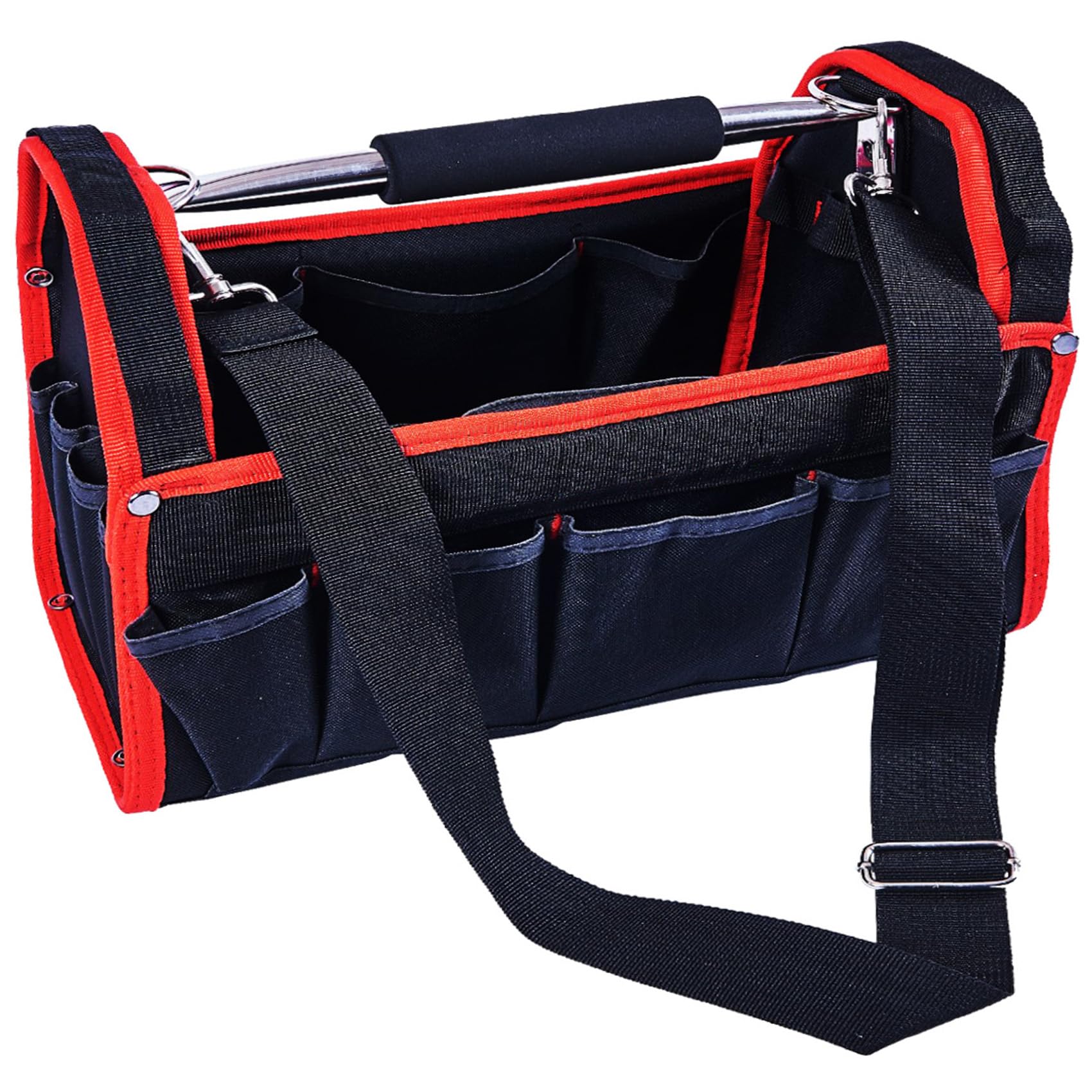 Nti Black 13 Inch 19 Pockets | Large Tool Bag Steel Tubular Holder | Handle | Diy | Multi Purpose | Compartment | Contractors | Caddy | Holdall | Home Workshop Tools Storage Garage Toolbox Uk Free P&P