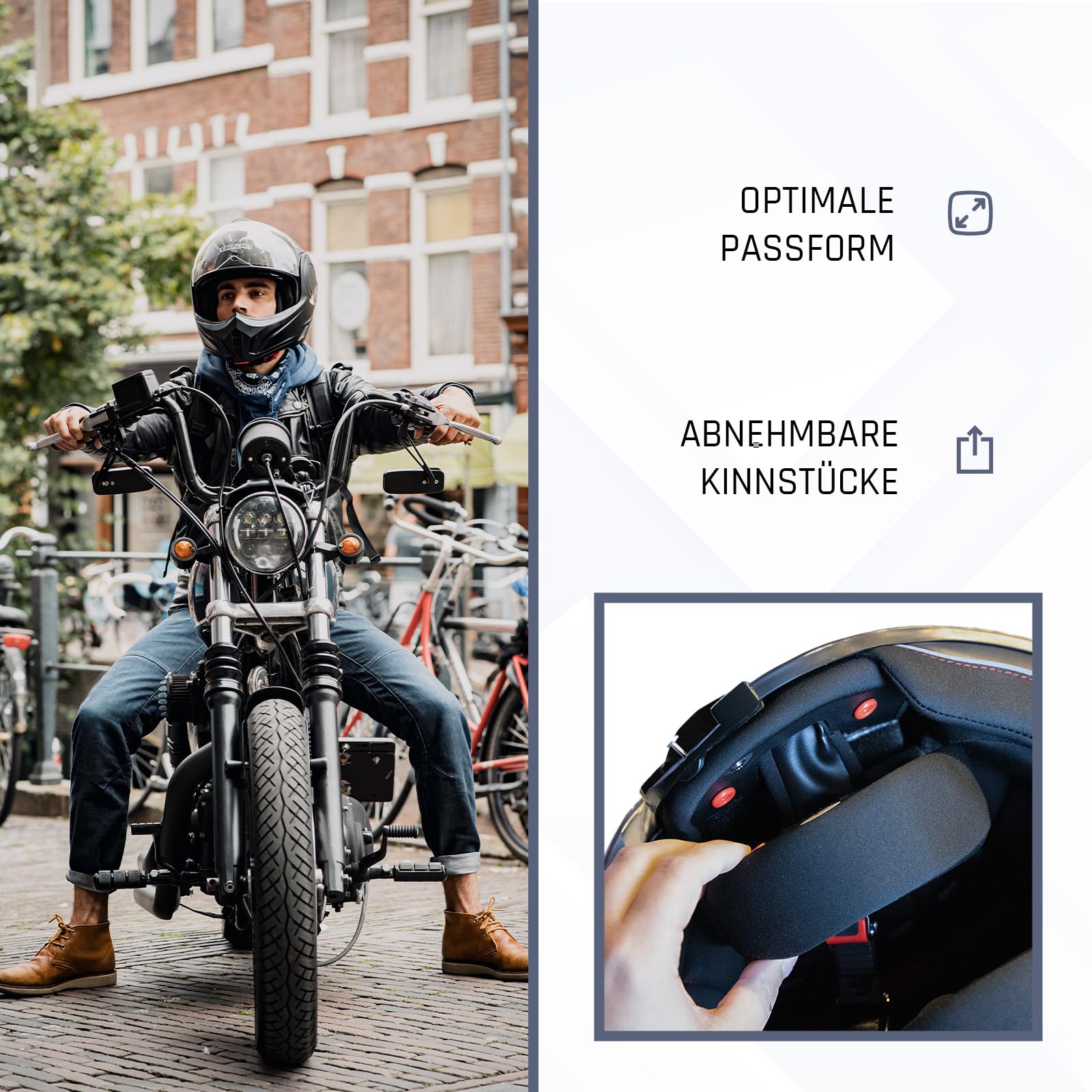 BEON Stratos Motorradhelm - Systemhelm Klapphelme mit Visier und Sonnenblende - Rollerhelm Sonnenblende - Motorrad Helm Damen & Herren - Integralhelm 180° Klappbar - Anti-Kratz-Visier - L