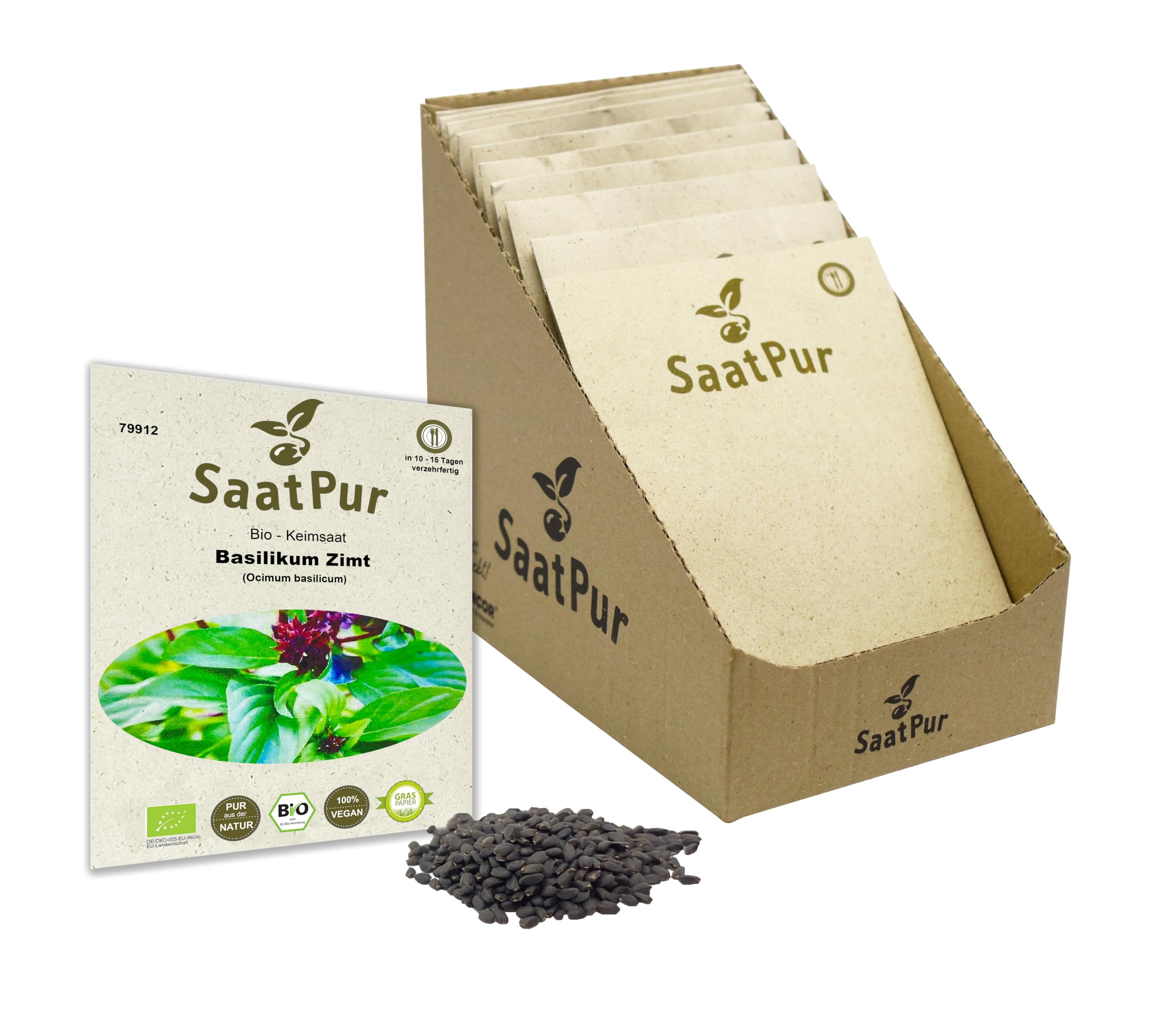 Bio Sprossen Samen Basilikum Zimt - 100% Bio Keimsprossen - Microgreens mit hoher Keimkraft - Kleines Tray mit 40 Portionstüten je 5g