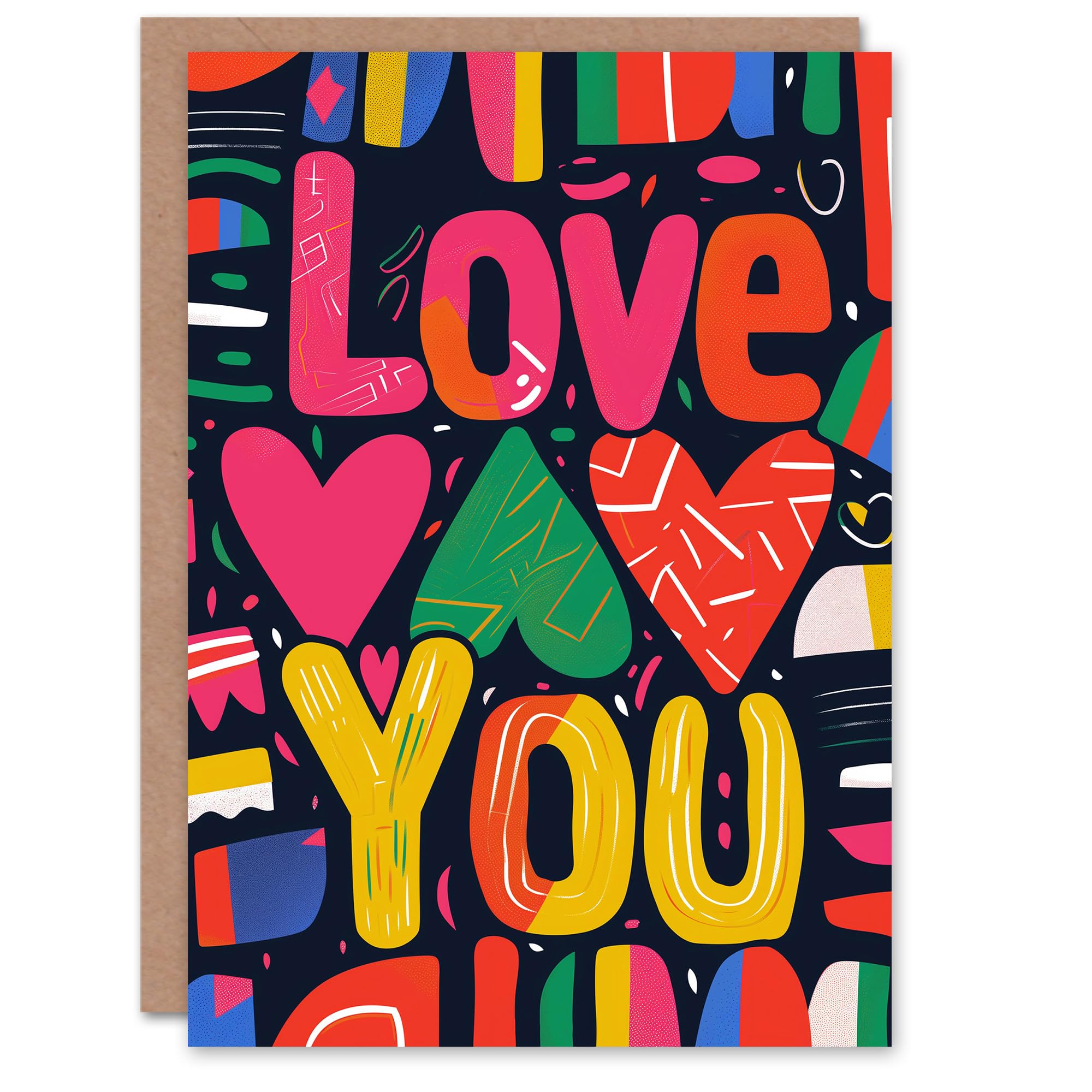 Artery8 Valentines Day Greeting Card Love You Graffiti Hearts For Her Wife Partner