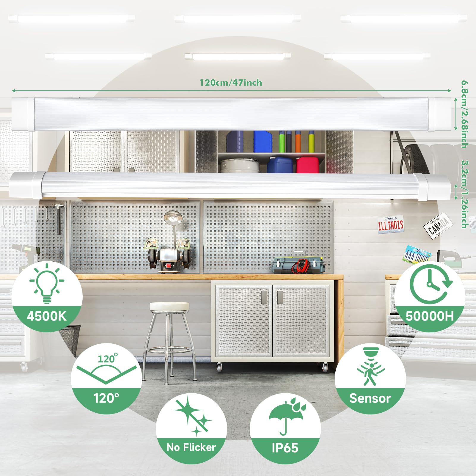 Regleta LED con detector de movimiento, 30 W, 3200 lm, neón LED, blanco neutro 4500 K, impermeable IP65, techo para garaje, almacén, taller, oficina - 2 unidades